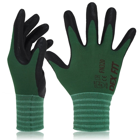 Premium Nylon Nitrile Work Gloves, 3D-Comfort Stretchy Fit, Firm Grip, Forest Green, Size L 9, 3PK